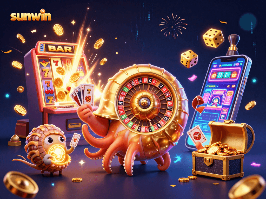 Experience sunwin's thrilling casino action with a dazzling 3D illustration of a nautilus roulette wheel.