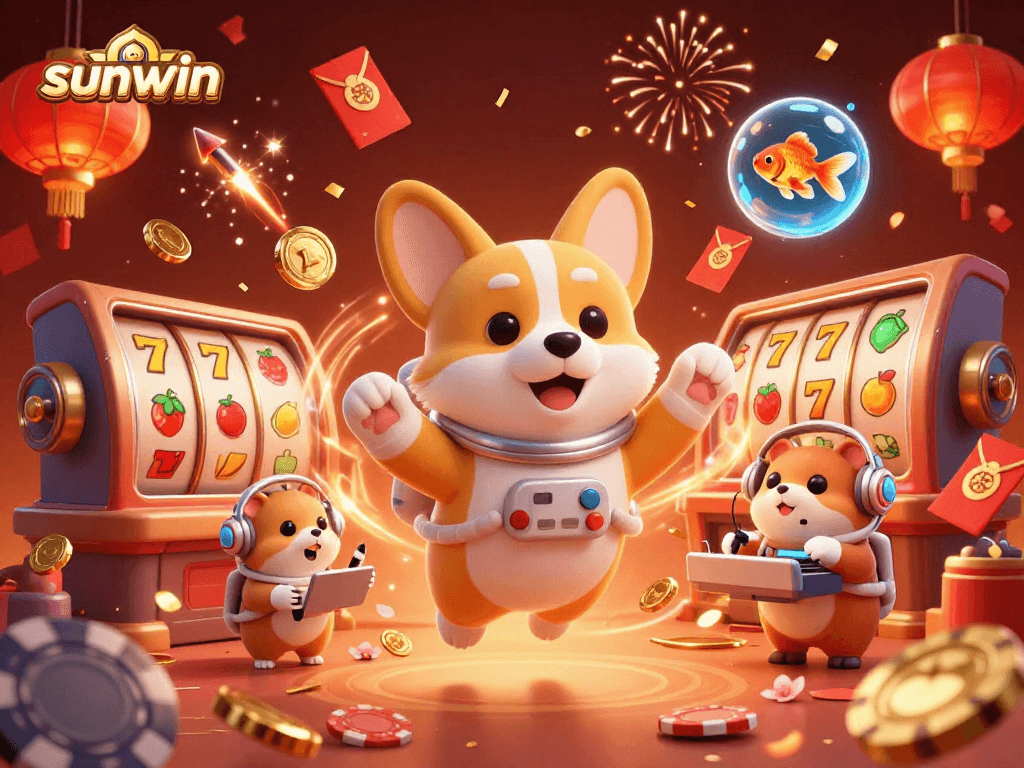 sunwin creates high-energy excitement in a vibrant casino scene with animated characters and festive decorations.