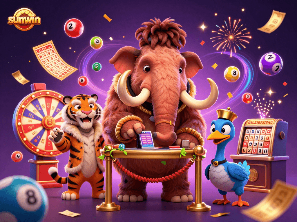 Experience thrilling excitement at sunwin with a colorful lottery scene featuring unique characters.