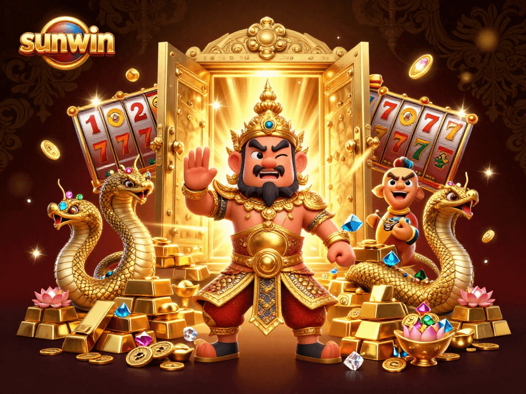 Experience lavish wins at Sunwin with a vibrant 3D casino scene filled with treasures.