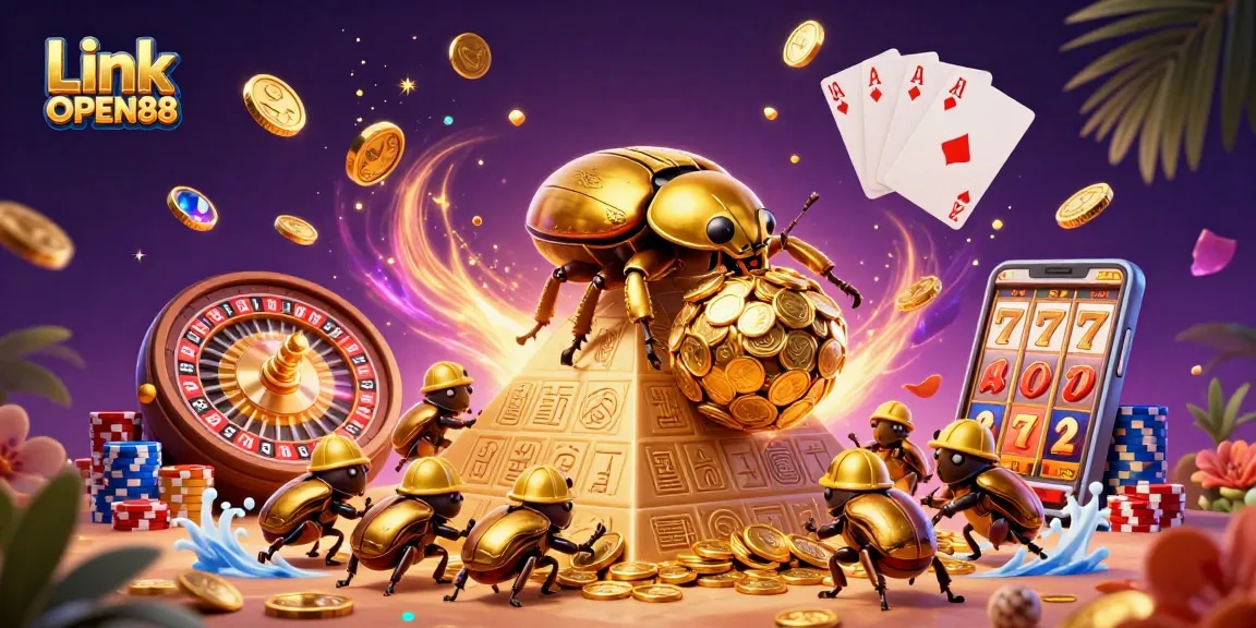 Spin to win with Link OPEN88, where the golden beetles roll in a vibrant casino adventure
