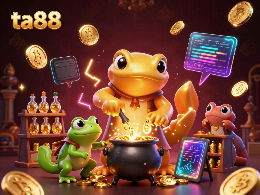 Engage in exciting games at ta88 with casino elements like gold coins and vibrant digital assets.