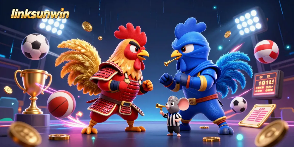 Engage in thrilling sports betting action with linksunwin, illustrated by vibrant fighting roosters.