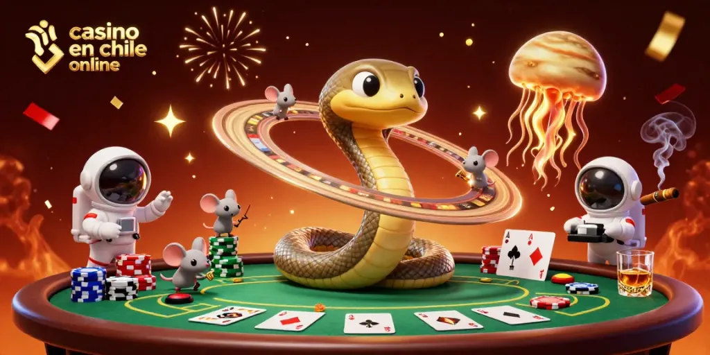 Disfruta de un emocionante casino en línea en Chile con personajes atrapantes celebrando al estilo cósmico.