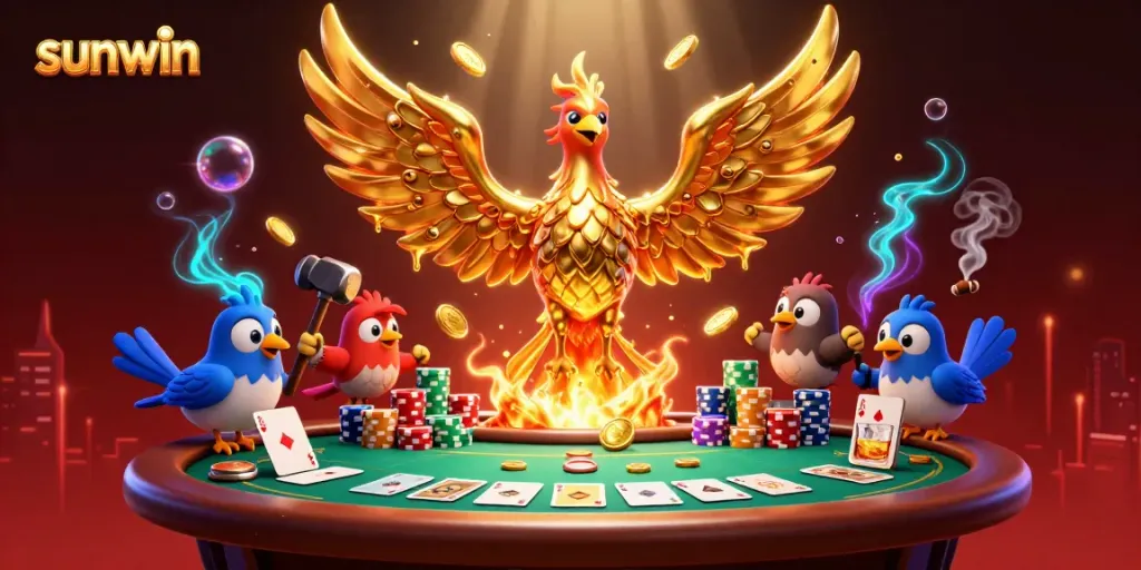 Experience thrilling gameplay with sunwin's golden phoenix and dynamic poker scene.
