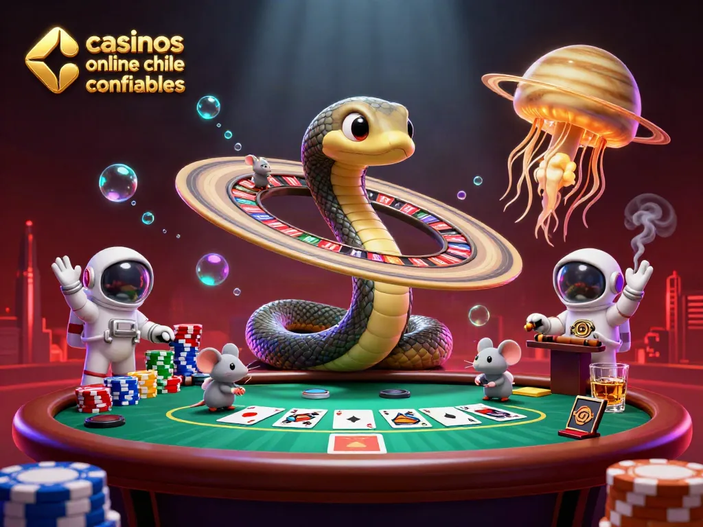 Ilustra a jugadores apostando en casinos online confiables en Chile en un ambiente cósmico lleno de detalles.