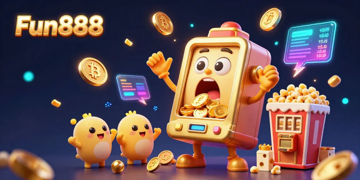 Experience the thrill of hitting jackpots at Fun888 with vibrant golden slot machines overflowing with coins.