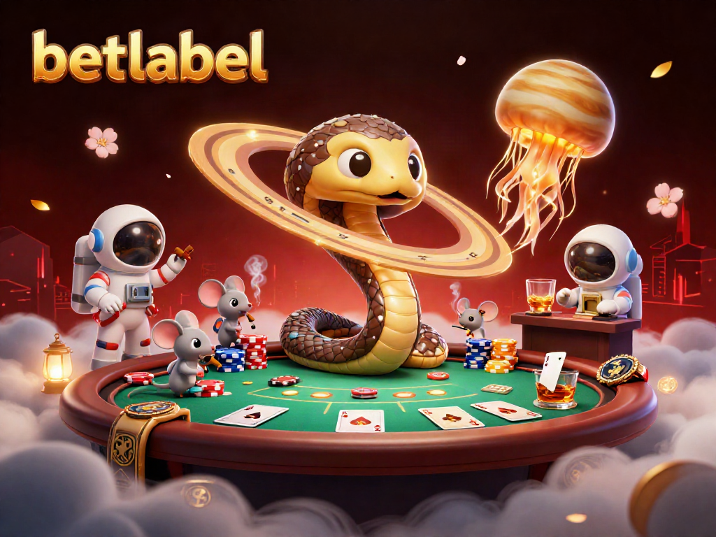 Experience the thrill of betting at betlabel with cosmic characters and vibrant casino elements in a stunning scene.