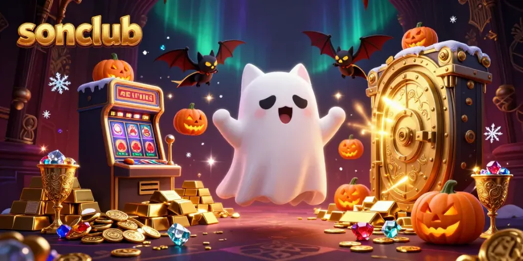 Experience the vibrant world of sonclub, featuring a ghost cat and treasure elements in a haunted casino scene.