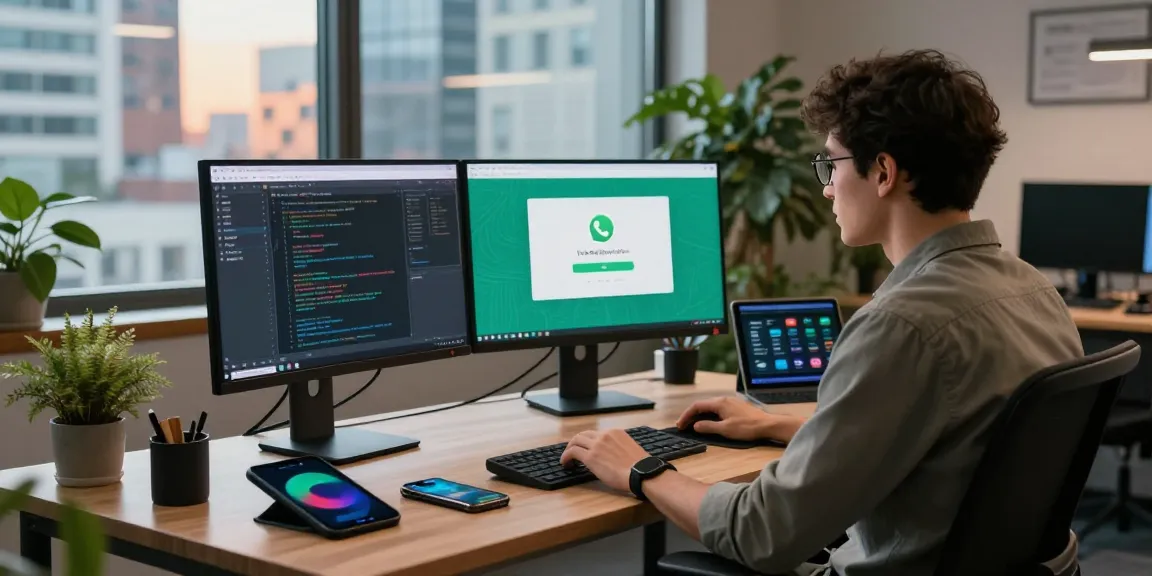Developer working on WhatsApp網頁版 interface in a modern tech workspace