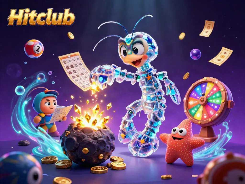 Hitclub game highlights illustrated with vibrant characters and dynamic casino elements in a captivating scene.