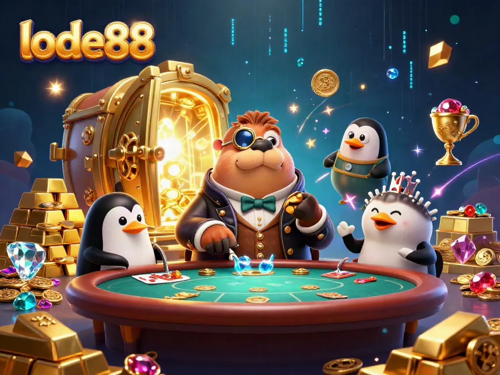 Experience the thrills of lode88 casino games with a jolly walrus, penguin dealer, and pufferfish bluffing at an underwater poker table.