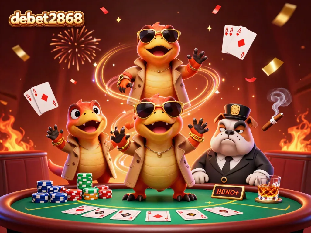 Engage with debet2868 as three cartoon raptors cleverly pretend to enter a VIP casino lounge.