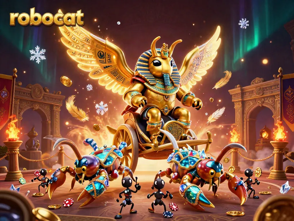 Engage with robocat casino thrills amidst a dynamic 3D illustration of adventure and excitement.