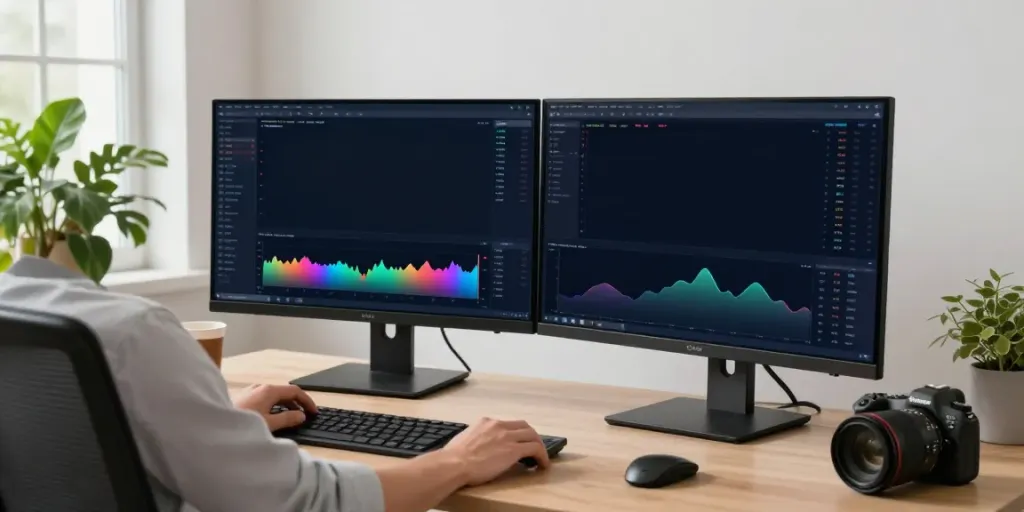 La plataforma Bronce Fondavío muestra gráficos en tiempo real en un ambiente de trading moderno.