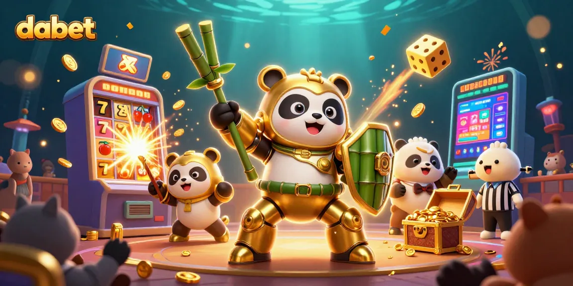 dabet launches an epic slot adventure with a golden panda in a vibrant casino arena