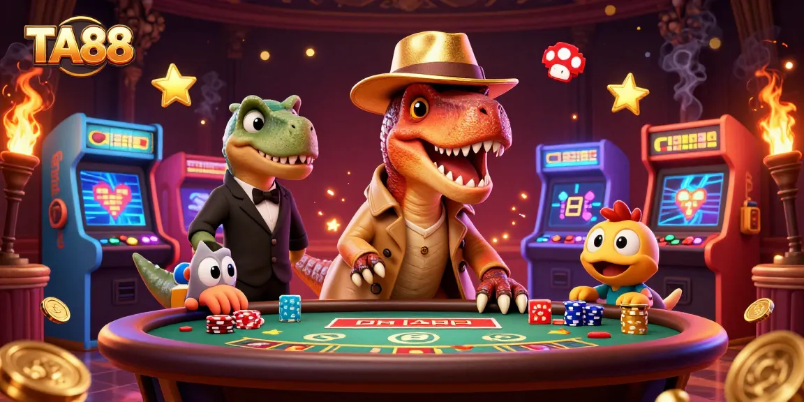 Experience excitement at TA88 with a velociraptor and dinosaurs at a lively blackjack table.