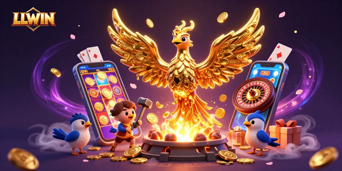 Experience thrilling gaming at LLWIN with a golden phoenix and dynamic casino elements.