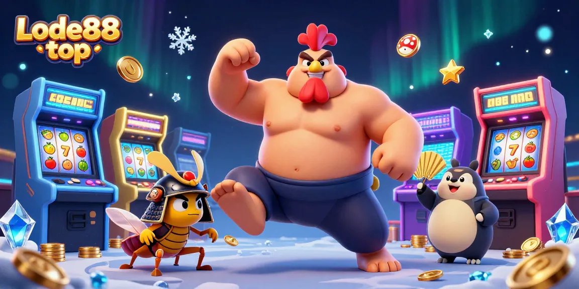 Lode88 top illustrates an exciting casino scene with vibrant characters and game elements