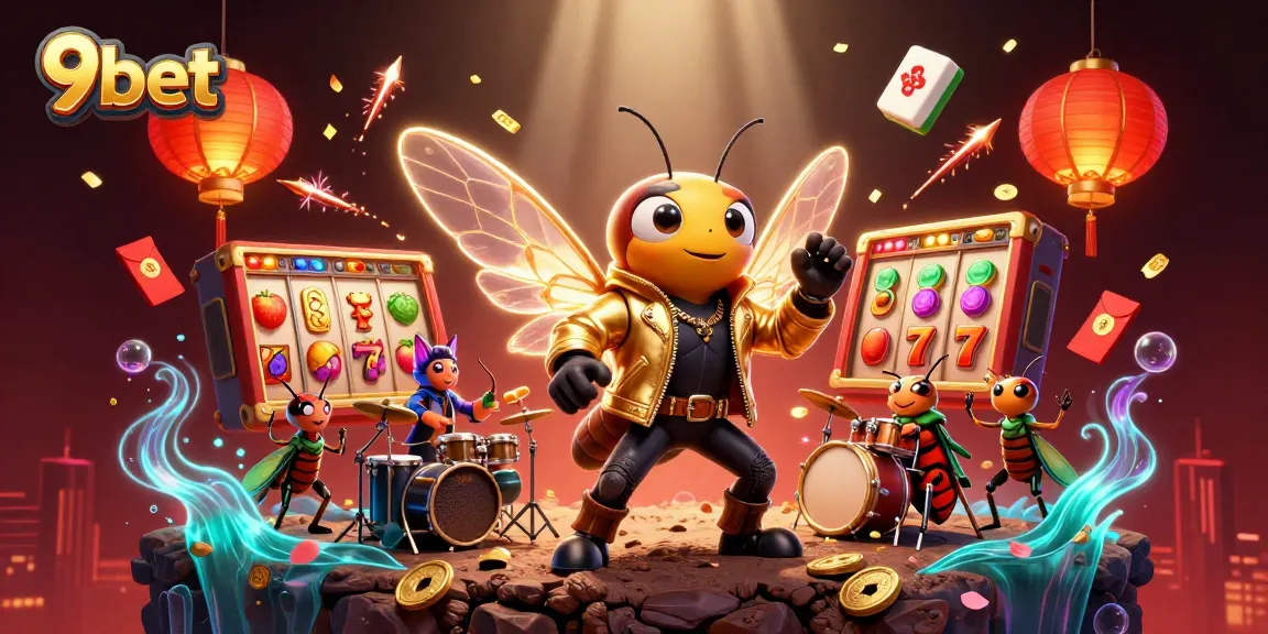 Engage in thrilling action at 9bet with vibrant slot reels and energetic mascots.