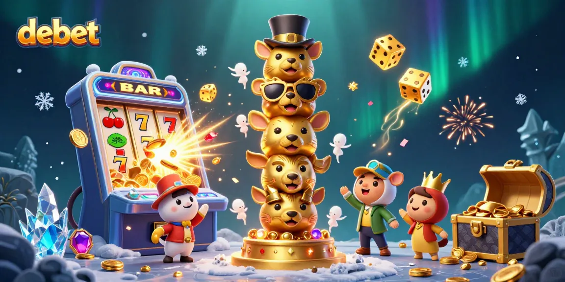 Experience the vibrant world of debet with a dynamic 3D casino illustration featuring cartoon characters and game elements.