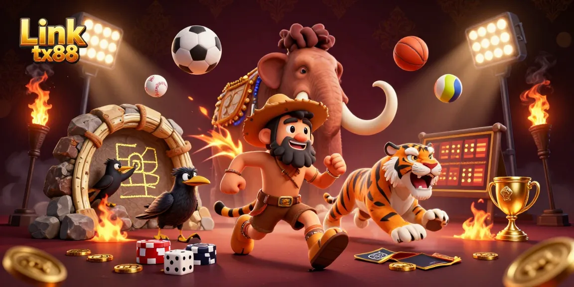 Win big with Link tx88 in a vibrant prehistoric casino filled with sports action and excitement.
