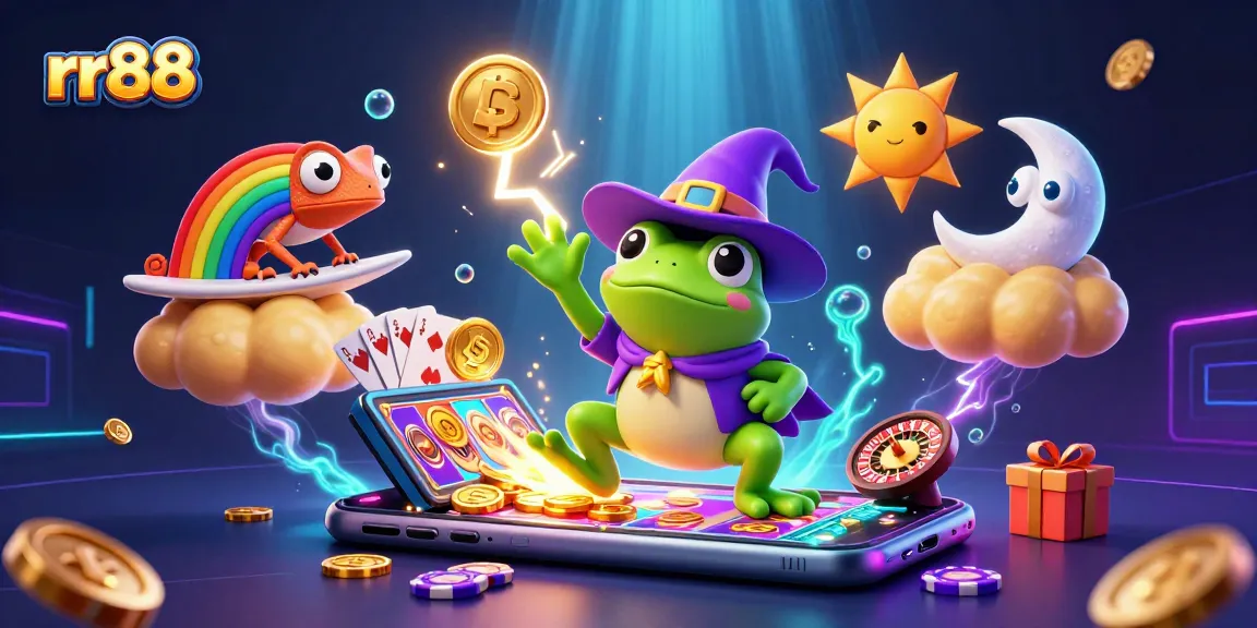 Experience thrilling moments and win big with rr88's vibrant casino theme in a captivating 3D illustration.