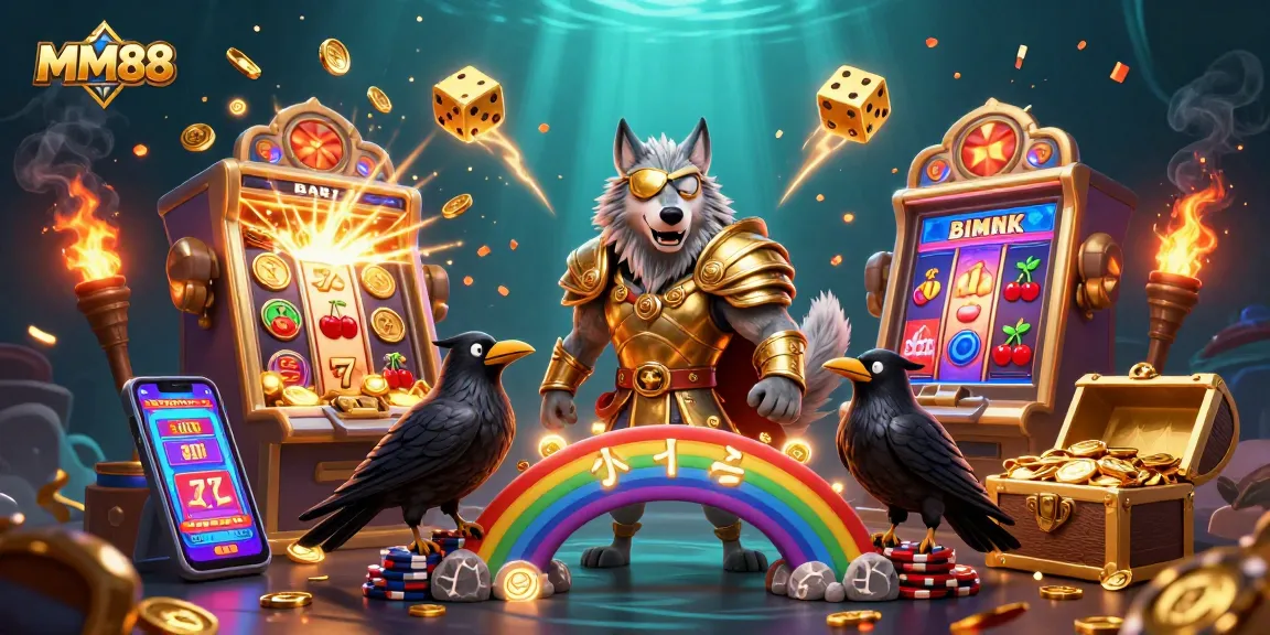 Experience the thrill of MM88's gaming universe with action-packed characters and jackpot celebrations.