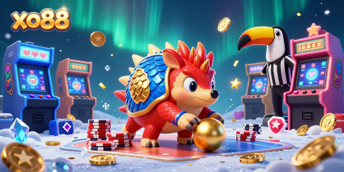 Engage in thrilling games at xo88 with rival pangolins amidst vibrant casino elements.